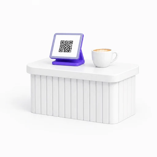 Un comptoir avec une tablette qui affiche un code QR