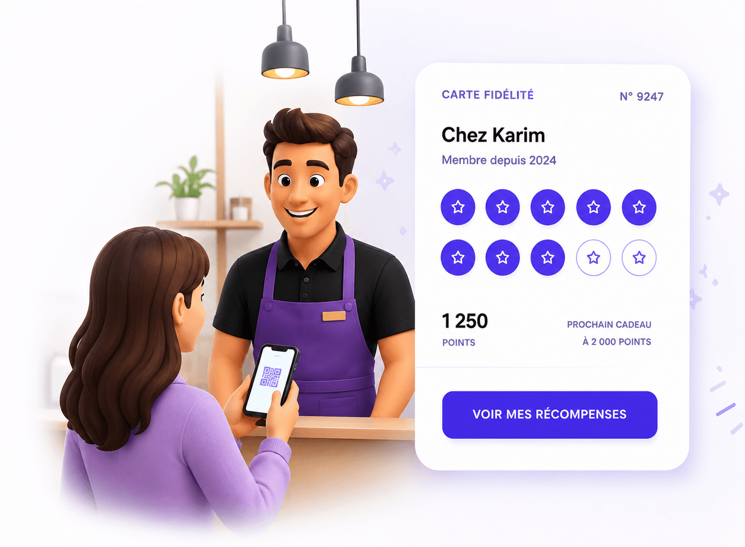 Un client scanne sa carte de fidélité au comptoir